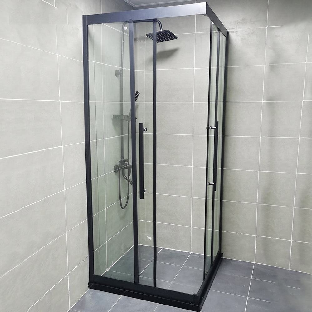 Double Sliding Corner Shower Enclosure Framed Tempered Glass Shower Enclosure Clearhalo 'Bathroom Remodel & Bathroom Fixtures' 'Home Improvement' 'home_improvement' 'home_improvement_shower_stalls_enclosures' 'Shower Stalls & Enclosures' 'shower_stalls_enclosures' 'Showers & Bathtubs' 7129017
