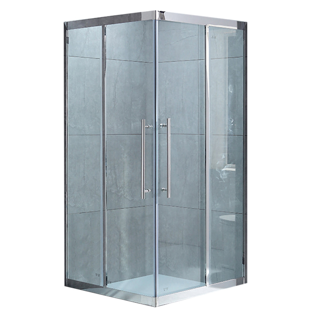 Double Sliding Corner Shower Enclosure Framed Tempered Glass Shower Enclosure Stainless Steel Clearhalo 'Bathroom Remodel & Bathroom Fixtures' 'Home Improvement' 'home_improvement' 'home_improvement_shower_stalls_enclosures' 'Shower Stalls & Enclosures' 'shower_stalls_enclosures' 'Showers & Bathtubs' 7129018