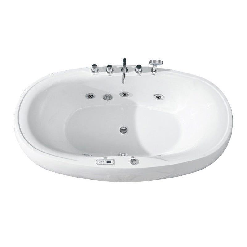 Freestanding Bath Acrylic Soaking White Heater Included Bathtub 67"L x 33"W x 23"H Faucet & Massage & Thermostat Tub with Silver 5-Piece Set Clearhalo 'Bathroom Remodel & Bathroom Fixtures' 'Bathtubs' 'Home Improvement' 'home_improvement' 'home_improvement_bathtubs' 'Showers & Bathtubs' 7132702