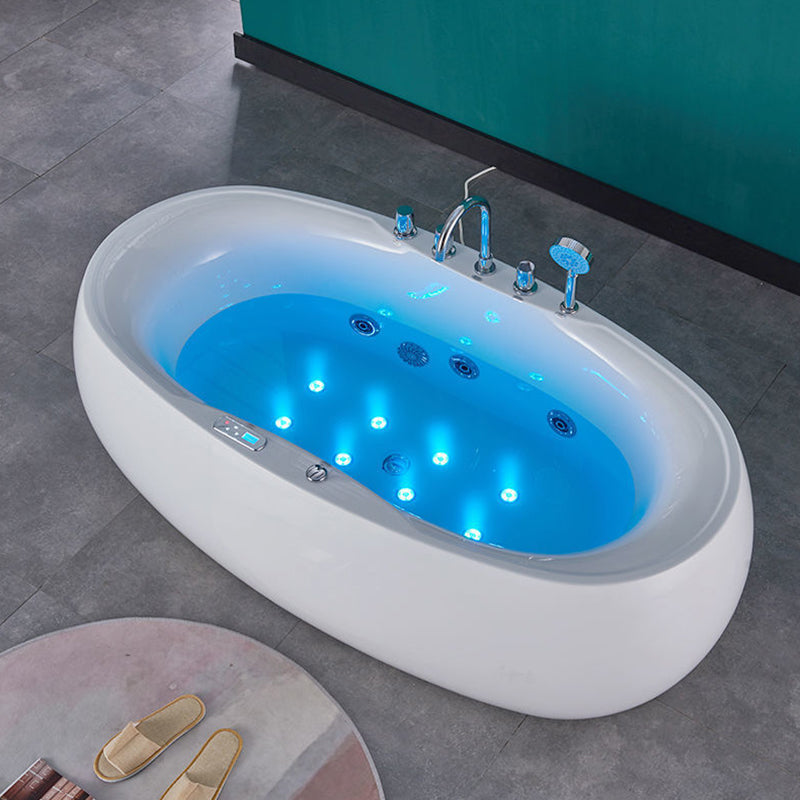 Freestanding Bath Acrylic Soaking White Heater Included Bathtub 71"L x 38"W x 24"H Faucet & Massage & Thermostat & Chromatherapy & Ozone Tub with Silver 5-Piece Set Clearhalo 'Bathroom Remodel & Bathroom Fixtures' 'Bathtubs' 'Home Improvement' 'home_improvement' 'home_improvement_bathtubs' 'Showers & Bathtubs' 7132703