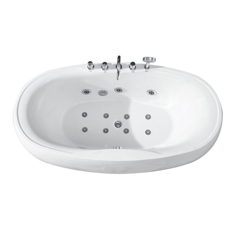 Freestanding Bath Acrylic Soaking White Heater Included Bathtub Faucet & Massage & Chromatherapy Tub with Silver 5-Piece Set Clearhalo 'Bathroom Remodel & Bathroom Fixtures' 'Bathtubs' 'Home Improvement' 'home_improvement' 'home_improvement_bathtubs' 'Showers & Bathtubs' 7132704