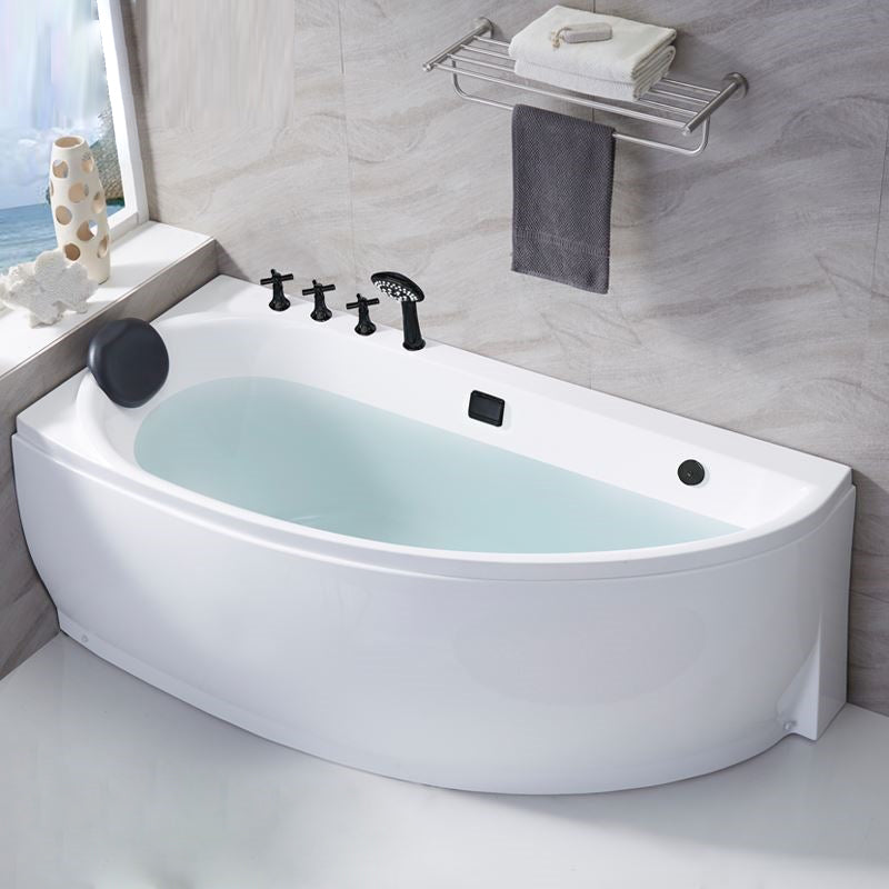 Modern Acrylic Bath Corner Soaking Back to Wall White Modern Bathtub Right Tub with Black 5-Piece Set Clearhalo 'Bathroom Remodel & Bathroom Fixtures' 'Bathtubs' 'Home Improvement' 'home_improvement' 'home_improvement_bathtubs' 'Showers & Bathtubs' 7132733