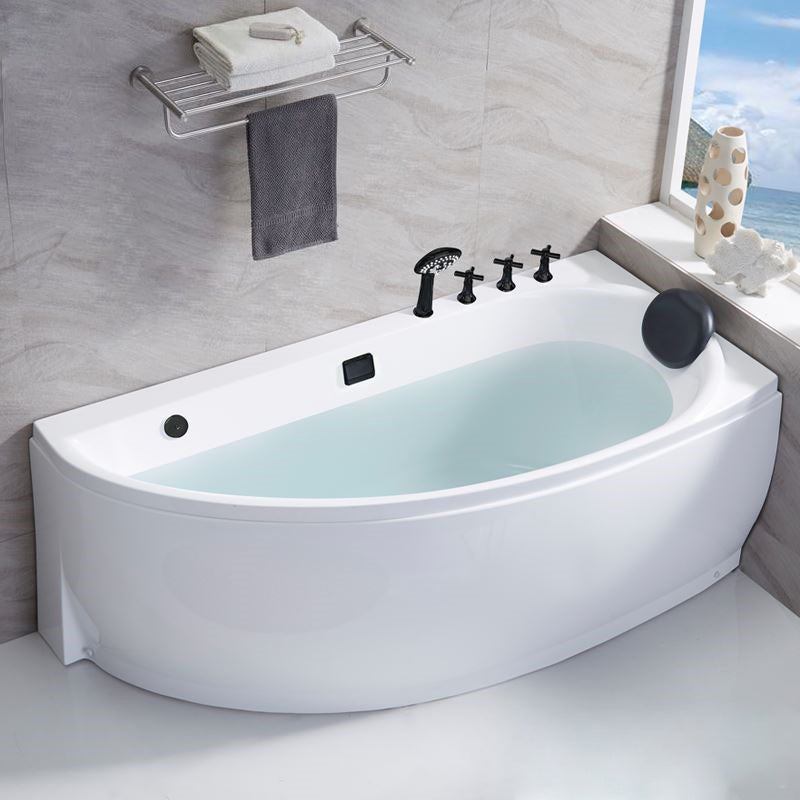 Modern Acrylic Bath Corner Soaking Back to Wall White Modern Bathtub Left Tub with Black 5-Piece Set Clearhalo 'Bathroom Remodel & Bathroom Fixtures' 'Bathtubs' 'Home Improvement' 'home_improvement' 'home_improvement_bathtubs' 'Showers & Bathtubs' 7132734