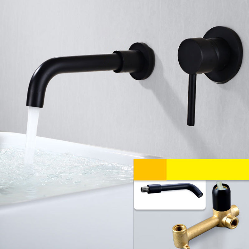 Wall Mounted Bronze Tub Filler Double Handles Bathtub Spout Tub Faucet Trim Gloss Black 8"L x 5"W Unibody Valve Clearhalo 'Bathroom Remodel & Bathroom Fixtures' 'Bathroom Sink Faucets' 'Bathroom Sinks & Faucet Components' 'bathroom_sink_faucets' 'Home Improvement' 'home_improvement' 'home_improvement_bathroom_sink_faucets' 7132781