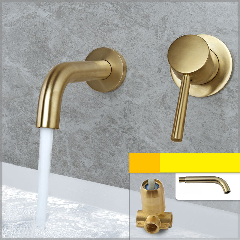 Wall Mounted Bronze Tub Filler Double Handles Bathtub Spout Tub Faucet Trim Dark Gold 6"L x 5"W Split-Body Valve Clearhalo 'Bathroom Remodel & Bathroom Fixtures' 'Bathroom Sink Faucets' 'Bathroom Sinks & Faucet Components' 'bathroom_sink_faucets' 'Home Improvement' 'home_improvement' 'home_improvement_bathroom_sink_faucets' 7132788