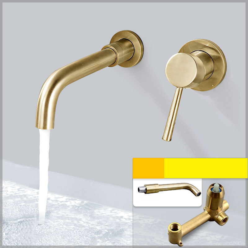 Wall Mounted Bronze Tub Filler Double Handles Bathtub Spout Tub Faucet Trim Gold 8"L x 5"W Unibody Valve Clearhalo 'Bathroom Remodel & Bathroom Fixtures' 'Bathroom Sink Faucets' 'Bathroom Sinks & Faucet Components' 'bathroom_sink_faucets' 'Home Improvement' 'home_improvement' 'home_improvement_bathroom_sink_faucets' 7132791