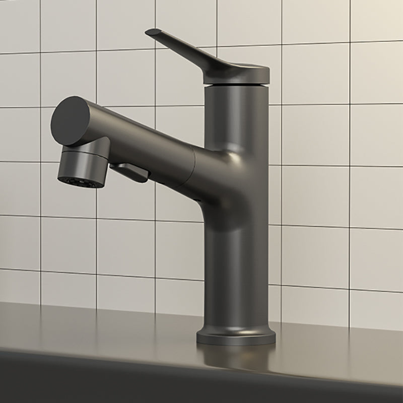 Contemporary Vessel Sink Faucet Single Handle with Pull down Sprayer Grey Standard Clearhalo 'Bathroom Remodel & Bathroom Fixtures' 'Bathroom Sink Faucets' 'Bathroom Sinks & Faucet Components' 'bathroom_sink_faucets' 'Home Improvement' 'home_improvement' 'home_improvement_bathroom_sink_faucets' 7132837