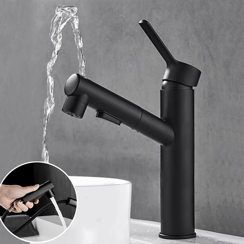 Bathroom Vessel Faucet Swivel Spout Single Handle Faucet with Pull down Sprayer Black 11.7" Round Clearhalo 'Bathroom Remodel & Bathroom Fixtures' 'Bathroom Sink Faucets' 'Bathroom Sinks & Faucet Components' 'bathroom_sink_faucets' 'Home Improvement' 'home_improvement' 'home_improvement_bathroom_sink_faucets' 7132865