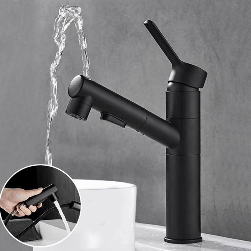 Bathroom Vessel Faucet Swivel Spout Single Handle Faucet with Pull down Sprayer Black 11.7" Round Swivel Faucet Clearhalo 'Bathroom Remodel & Bathroom Fixtures' 'Bathroom Sink Faucets' 'Bathroom Sinks & Faucet Components' 'bathroom_sink_faucets' 'Home Improvement' 'home_improvement' 'home_improvement_bathroom_sink_faucets' 7132869