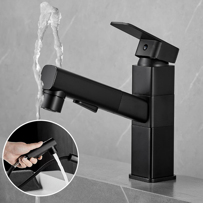 Bathroom Vessel Faucet Swivel Spout Single Handle Faucet with Pull down Sprayer Black 7" Square Swivel Faucet Clearhalo 'Bathroom Remodel & Bathroom Fixtures' 'Bathroom Sink Faucets' 'Bathroom Sinks & Faucet Components' 'bathroom_sink_faucets' 'Home Improvement' 'home_improvement' 'home_improvement_bathroom_sink_faucets' 7132875