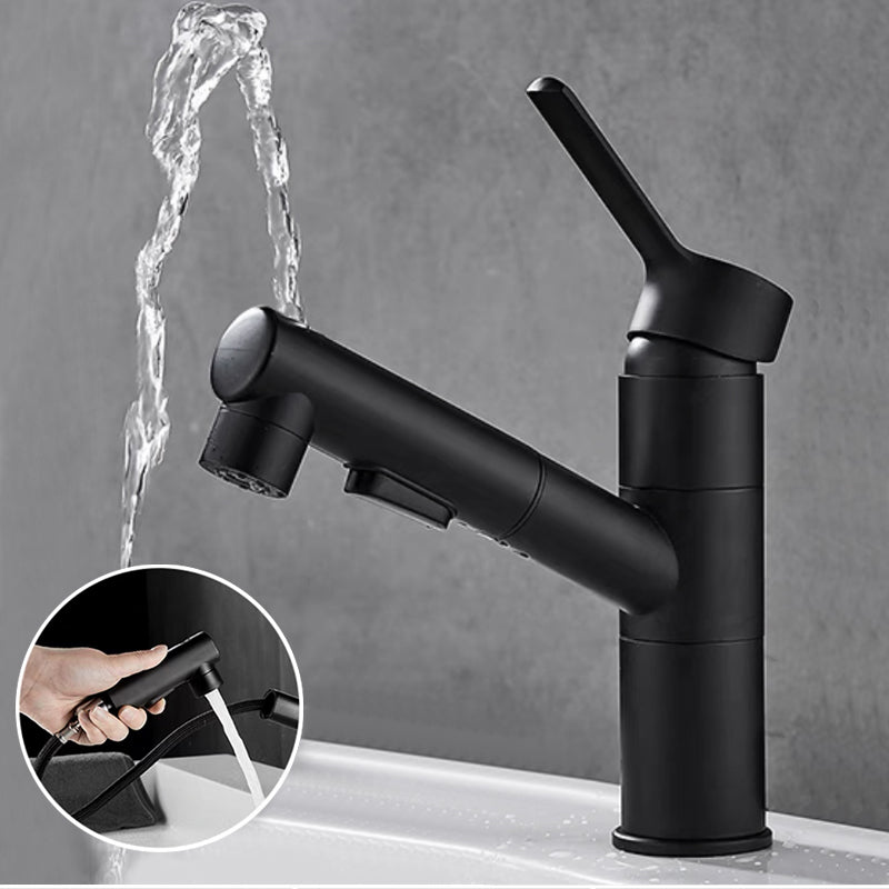 Bathroom Vessel Faucet Swivel Spout Single Handle Faucet with Pull down Sprayer Black 7" Round Swivel Faucet Clearhalo 'Bathroom Remodel & Bathroom Fixtures' 'Bathroom Sink Faucets' 'Bathroom Sinks & Faucet Components' 'bathroom_sink_faucets' 'Home Improvement' 'home_improvement' 'home_improvement_bathroom_sink_faucets' 7132877