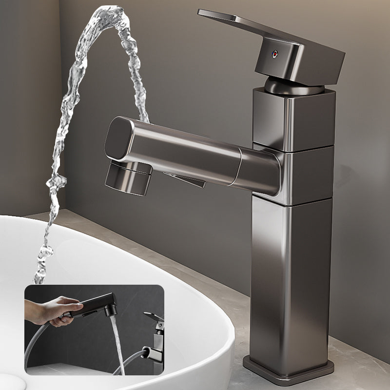 Bathroom Vessel Faucet Swivel Spout Single Handle Faucet with Pull down Sprayer Grey 11.7" Square Swivel Faucet Clearhalo 'Bathroom Remodel & Bathroom Fixtures' 'Bathroom Sink Faucets' 'Bathroom Sinks & Faucet Components' 'bathroom_sink_faucets' 'Home Improvement' 'home_improvement' 'home_improvement_bathroom_sink_faucets' 7132883