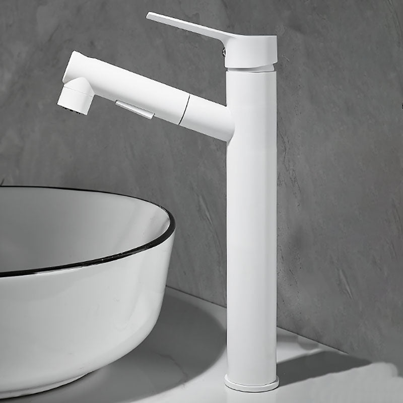 Bathroom Vessel Faucet Swivel Spout Single Handle Faucet with Pull down Sprayer White 11.7" Round Clearhalo 'Bathroom Remodel & Bathroom Fixtures' 'Bathroom Sink Faucets' 'Bathroom Sinks & Faucet Components' 'bathroom_sink_faucets' 'Home Improvement' 'home_improvement' 'home_improvement_bathroom_sink_faucets' 7132889