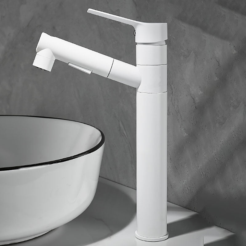 Bathroom Vessel Faucet Swivel Spout Single Handle Faucet with Pull down Sprayer White 11.7" Round Swivel Faucet Clearhalo 'Bathroom Remodel & Bathroom Fixtures' 'Bathroom Sink Faucets' 'Bathroom Sinks & Faucet Components' 'bathroom_sink_faucets' 'Home Improvement' 'home_improvement' 'home_improvement_bathroom_sink_faucets' 7132891