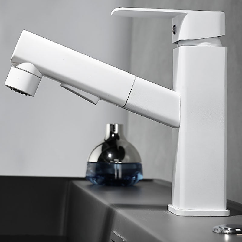 Bathroom Vessel Faucet Swivel Spout Single Handle Faucet with Pull down Sprayer White 7" Square Clearhalo 'Bathroom Remodel & Bathroom Fixtures' 'Bathroom Sink Faucets' 'Bathroom Sinks & Faucet Components' 'bathroom_sink_faucets' 'Home Improvement' 'home_improvement' 'home_improvement_bathroom_sink_faucets' 7132892
