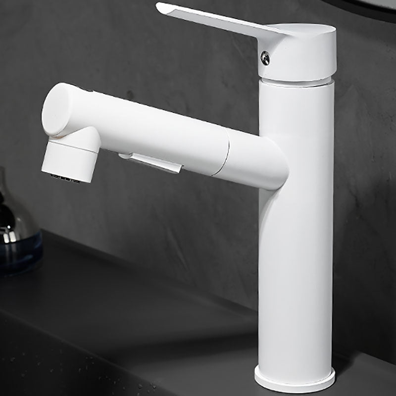Bathroom Vessel Faucet Swivel Spout Single Handle Faucet with Pull down Sprayer White 7" Round Clearhalo 'Bathroom Remodel & Bathroom Fixtures' 'Bathroom Sink Faucets' 'Bathroom Sinks & Faucet Components' 'bathroom_sink_faucets' 'Home Improvement' 'home_improvement' 'home_improvement_bathroom_sink_faucets' 7132893