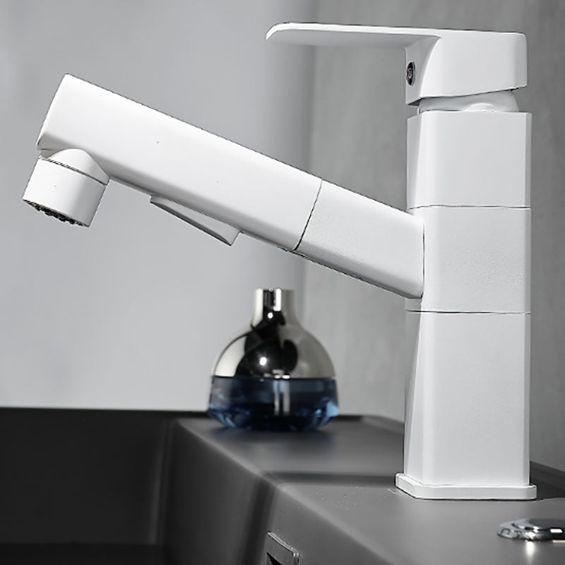 Bathroom Vessel Faucet Swivel Spout Single Handle Faucet with Pull down Sprayer White 7" Square Swivel Faucet Clearhalo 'Bathroom Remodel & Bathroom Fixtures' 'Bathroom Sink Faucets' 'Bathroom Sinks & Faucet Components' 'bathroom_sink_faucets' 'Home Improvement' 'home_improvement' 'home_improvement_bathroom_sink_faucets' 7132894