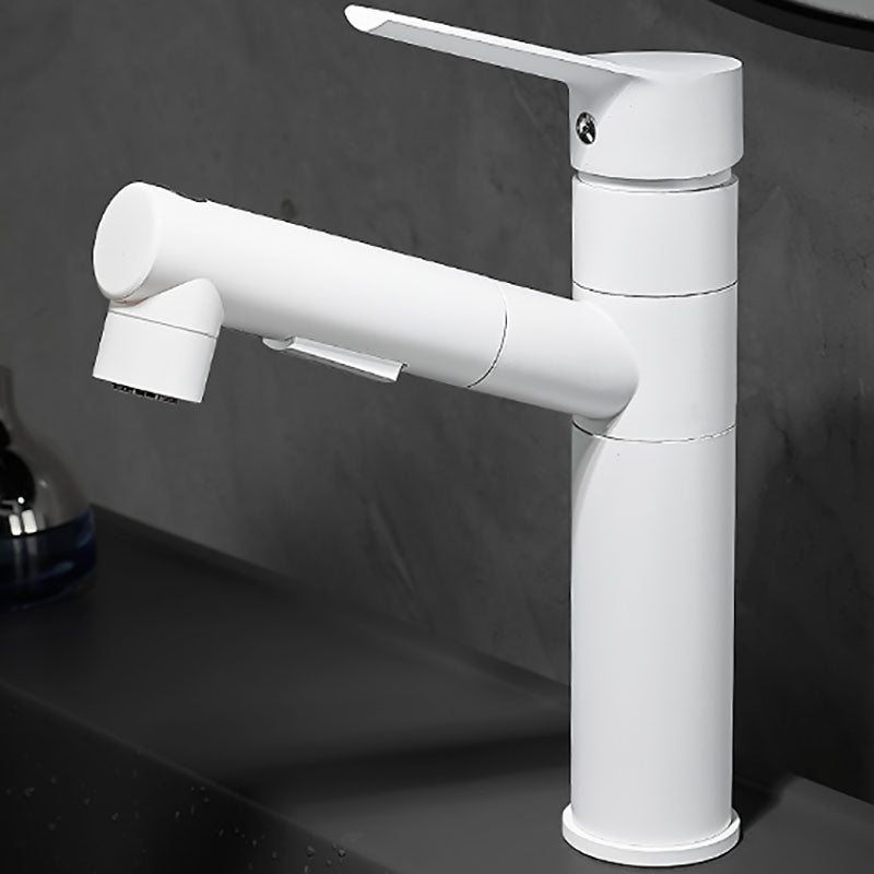 Bathroom Vessel Faucet Swivel Spout Single Handle Faucet with Pull down Sprayer White 7" Round Swivel Faucet Clearhalo 'Bathroom Remodel & Bathroom Fixtures' 'Bathroom Sink Faucets' 'Bathroom Sinks & Faucet Components' 'bathroom_sink_faucets' 'Home Improvement' 'home_improvement' 'home_improvement_bathroom_sink_faucets' 7132895