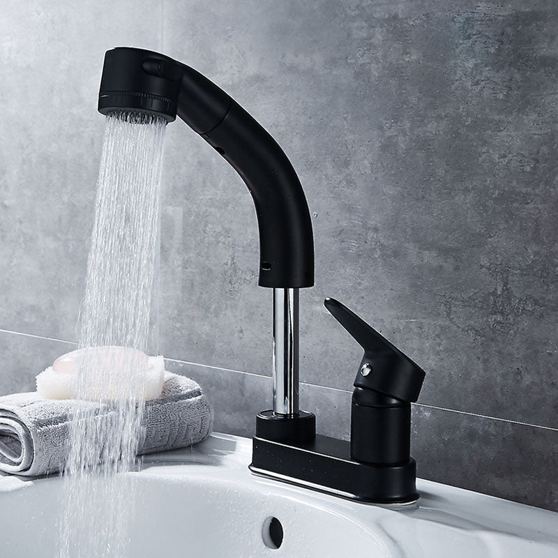 Modern Vessel Sink Bathroom Faucet Swivel Spout 2 Hole Faucets with Pull down Sprayer Negro Clearhalo 'bathroom_sink_faucets' 'Conjunta de Baño y Conjunta de Grifo' 'Coronamiento de Baño y Dispositivo de Baño' 'Grifo del lavabo del baño' 'Hogar' 'home_improvement' 'home_improvement_bathroom_sink_faucets' 'Mejoras para el hogar' 7132905