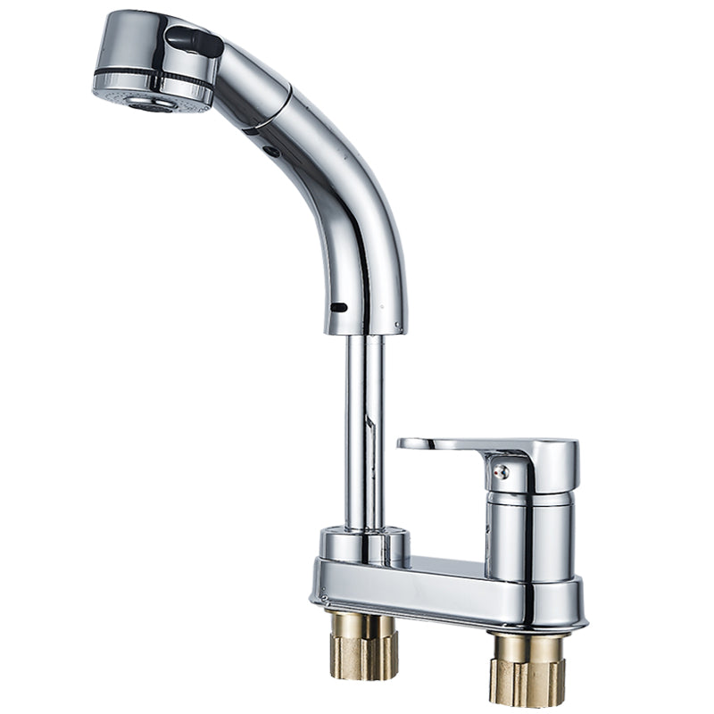 Modern Vessel Sink Bathroom Faucet Swivel Spout 2 Hole Faucets with Pull down Sprayer Clearhalo 'bathroom_sink_faucets' 'Conjunta de Baño y Conjunta de Grifo' 'Coronamiento de Baño y Dispositivo de Baño' 'Grifo del lavabo del baño' 'Hogar' 'home_improvement' 'home_improvement_bathroom_sink_faucets' 'Mejoras para el hogar' 7132911