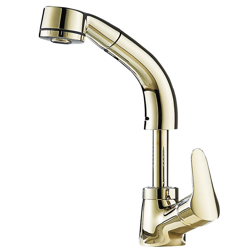 Vessel Sink Bathroom Faucet Swivel Spout Single Handle Faucet with Pull down Sprayer Gold Clearhalo 'Bathroom Remodel & Bathroom Fixtures' 'Bathroom Sink Faucets' 'Bathroom Sinks & Faucet Components' 'bathroom_sink_faucets' 'Home Improvement' 'home_improvement' 'home_improvement_bathroom_sink_faucets' 7132922