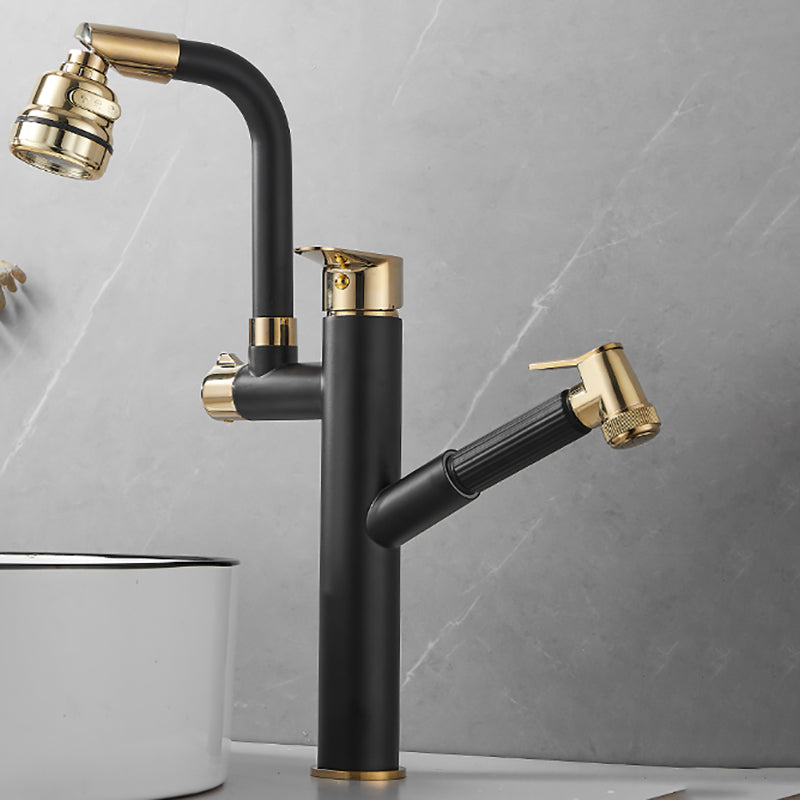 Luxury Vessel Sink Faucet Single Handle Swivel Spout with Side Spray Black-Gold 15.7" Round Clearhalo 'Bathroom Remodel & Bathroom Fixtures' 'Bathroom Sink Faucets' 'Bathroom Sinks & Faucet Components' 'bathroom_sink_faucets' 'Home Improvement' 'home_improvement' 'home_improvement_bathroom_sink_faucets' 7132945