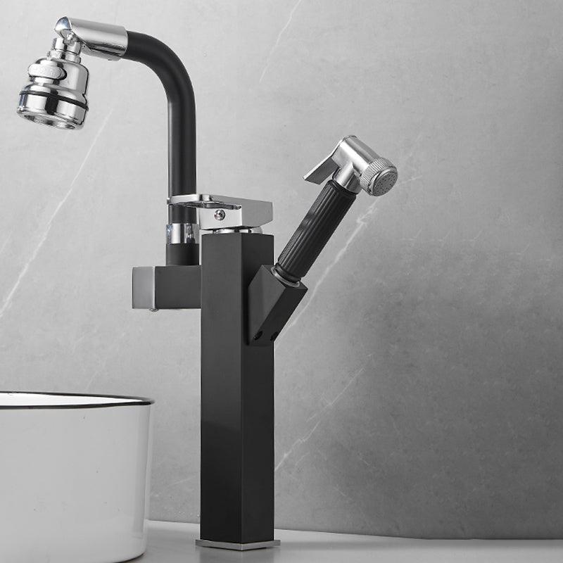 Luxury Vessel Sink Faucet Single Handle Swivel Spout with Side Spray Black/ Silver 15.7" Square Clearhalo 'Bathroom Remodel & Bathroom Fixtures' 'Bathroom Sink Faucets' 'Bathroom Sinks & Faucet Components' 'bathroom_sink_faucets' 'Home Improvement' 'home_improvement' 'home_improvement_bathroom_sink_faucets' 7132950