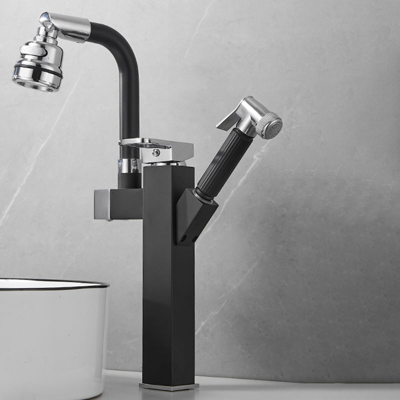 Luxury Vessel Sink Faucet Single Handle Swivel Spout with Side Spray Black Silver 15.7" Square Clearhalo 'Bathroom Remodel & Bathroom Fixtures' 'Bathroom Sink Faucets' 'Bathroom Sinks & Faucet Components' 'bathroom_sink_faucets' 'Home Improvement' 'home_improvement' 'home_improvement_bathroom_sink_faucets' 7132950