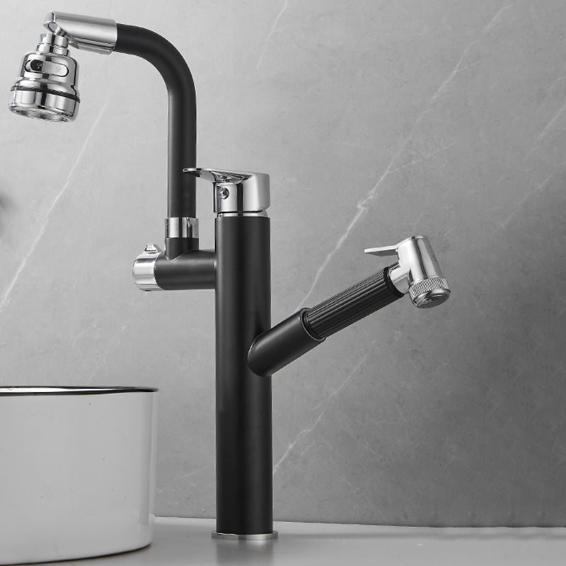 Luxury Vessel Sink Faucet Single Handle Swivel Spout with Side Spray Black/ Silver 15.7" Round Clearhalo 'Bathroom Remodel & Bathroom Fixtures' 'Bathroom Sink Faucets' 'Bathroom Sinks & Faucet Components' 'bathroom_sink_faucets' 'Home Improvement' 'home_improvement' 'home_improvement_bathroom_sink_faucets' 7132952