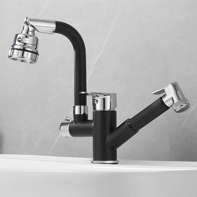 Luxury Vessel Sink Faucet Single Handle Swivel Spout with Side Spray Black Silver 10.6" Round Clearhalo 'Bathroom Remodel & Bathroom Fixtures' 'Bathroom Sink Faucets' 'Bathroom Sinks & Faucet Components' 'bathroom_sink_faucets' 'Home Improvement' 'home_improvement' 'home_improvement_bathroom_sink_faucets' 7132956