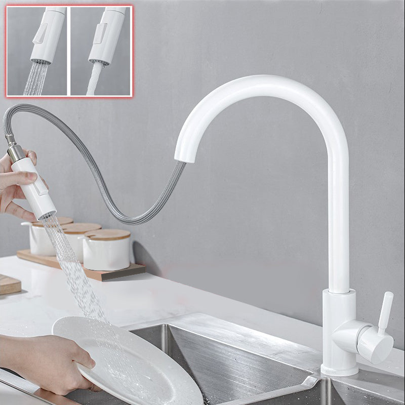 Kitchen Bar Faucet Swivel Spout Gooseneck Touch Sensor Faucet with Pull Down Sprayer White No Sensor Clearhalo 'Home Improvement' 'home_improvement' 'home_improvement_kitchen_faucets' 'Kitchen Faucets' 'Kitchen Remodel & Kitchen Fixtures' 'Kitchen Sinks & Faucet Components' 'kitchen_faucets' 7132975