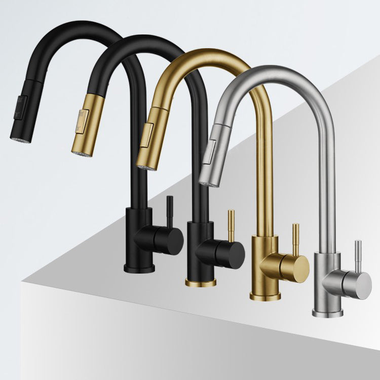Kitchen Bar Faucet Swivel Spout Gooseneck Touch Sensor Faucet with Pull Down Sprayer Clearhalo 'Home Improvement' 'home_improvement' 'home_improvement_kitchen_faucets' 'Kitchen Faucets' 'Kitchen Remodel & Kitchen Fixtures' 'Kitchen Sinks & Faucet Components' 'kitchen_faucets' 7132976
