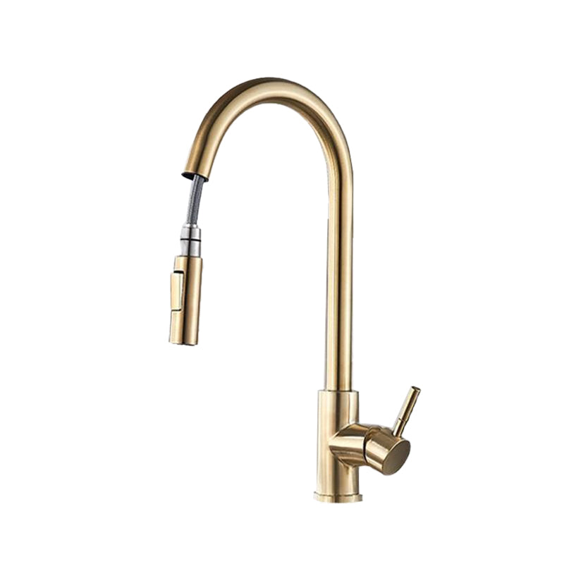 Kitchen Bar Faucet Swivel Spout Gooseneck Touch Sensor Faucet with Pull Down Sprayer Gold No Sensor Clearhalo 'Home Improvement' 'home_improvement' 'home_improvement_kitchen_faucets' 'Kitchen Faucets' 'Kitchen Remodel & Kitchen Fixtures' 'Kitchen Sinks & Faucet Components' 'kitchen_faucets' 7132977