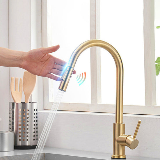 Kitchen Bar Faucet Swivel Spout Gooseneck Touch Sensor Faucet with Pull ...