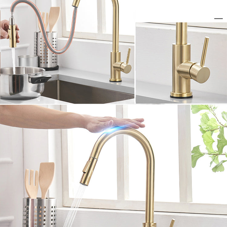 Kitchen Bar Faucet Swivel Spout Gooseneck Touch Sensor Faucet with Pull Down Sprayer Clearhalo 'Home Improvement' 'home_improvement' 'home_improvement_kitchen_faucets' 'Kitchen Faucets' 'Kitchen Remodel & Kitchen Fixtures' 'Kitchen Sinks & Faucet Components' 'kitchen_faucets' 7132982