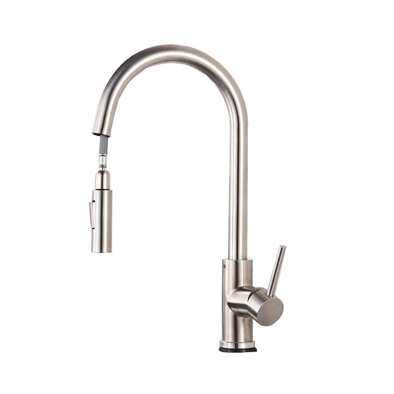 Kitchen Bar Faucet Swivel Spout Gooseneck Touch Sensor Faucet with Pull Down Sprayer Nickel No Sensor Clearhalo 'Home Improvement' 'home_improvement' 'home_improvement_kitchen_faucets' 'Kitchen Faucets' 'Kitchen Remodel & Kitchen Fixtures' 'Kitchen Sinks & Faucet Components' 'kitchen_faucets' 7132984
