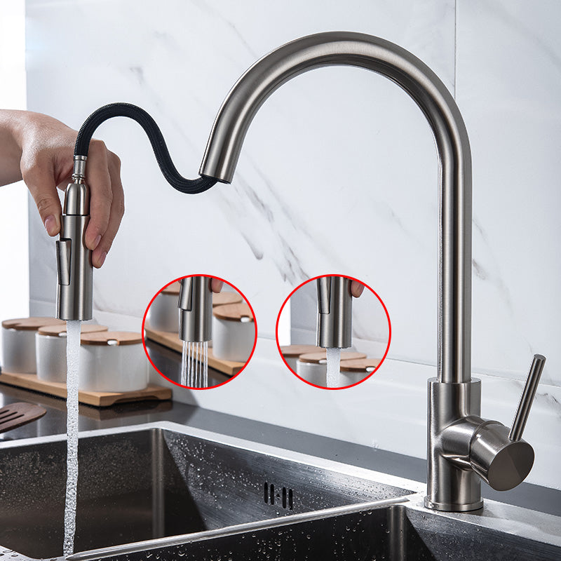 Kitchen Bar Faucet Swivel Spout Gooseneck Touch Sensor Faucet with Pull Down Sprayer Nickel Touch Clearhalo 'Home Improvement' 'home_improvement' 'home_improvement_kitchen_faucets' 'Kitchen Faucets' 'Kitchen Remodel & Kitchen Fixtures' 'Kitchen Sinks & Faucet Components' 'kitchen_faucets' 7132986