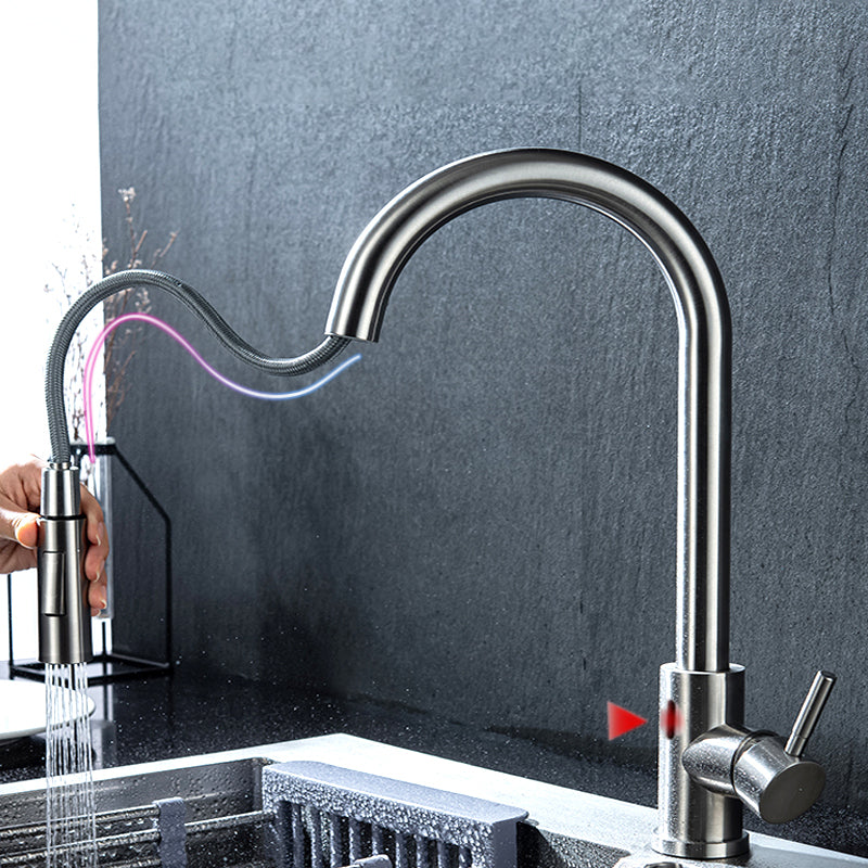Kitchen Bar Faucet Swivel Spout Gooseneck Touch Sensor Faucet with Pull Down Sprayer Nickel Touchless Clearhalo 'Home Improvement' 'home_improvement' 'home_improvement_kitchen_faucets' 'Kitchen Faucets' 'Kitchen Remodel & Kitchen Fixtures' 'Kitchen Sinks & Faucet Components' 'kitchen_faucets' 7132987