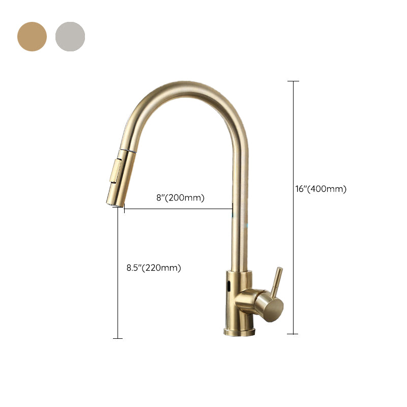 Kitchen Bar Faucet Swivel Spout Gooseneck Touch Sensor Faucet with Pull Down Sprayer Clearhalo 'Home Improvement' 'home_improvement' 'home_improvement_kitchen_faucets' 'Kitchen Faucets' 'Kitchen Remodel & Kitchen Fixtures' 'Kitchen Sinks & Faucet Components' 'kitchen_faucets' 7132994