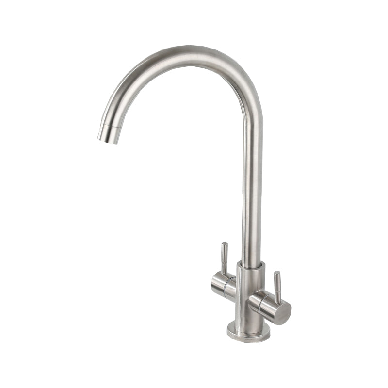 Kitchen Sink Faucet Swivel Spout Double Handle High Arch Kitchen Faucet Gooseneck Thin Faucet Clearhalo 'Home Improvement' 'home_improvement' 'home_improvement_kitchen_faucets' 'Kitchen Faucets' 'Kitchen Remodel & Kitchen Fixtures' 'Kitchen Sinks & Faucet Components' 'kitchen_faucets' 7133048
