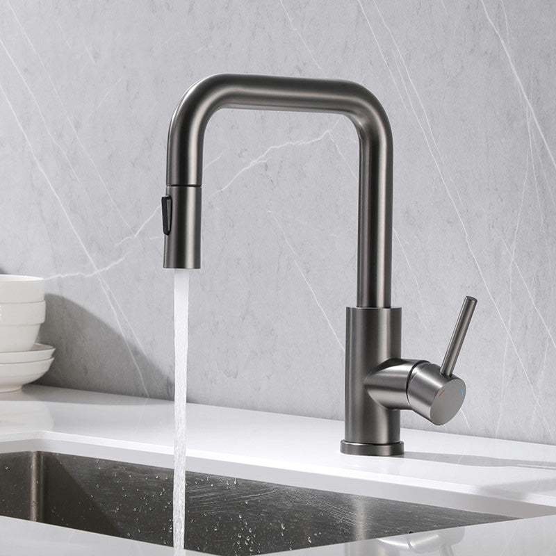 Kitchen Faucet Lever Handle Pull-out Single Hole Brass Faucet Gun Grey Clearhalo 'Home Improvement' 'home_improvement' 'home_improvement_kitchen_faucets' 'Kitchen Faucets' 'Kitchen Remodel & Kitchen Fixtures' 'Kitchen Sinks & Faucet Components' 'kitchen_faucets' 7133099