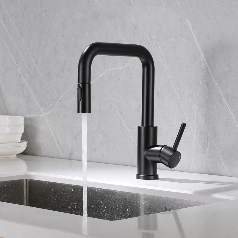 Kitchen Faucet Lever Handle Pull-out Single Hole Brass Faucet Clearhalo 'Home Improvement' 'home_improvement' 'home_improvement_kitchen_faucets' 'Kitchen Faucets' 'Kitchen Remodel & Kitchen Fixtures' 'Kitchen Sinks & Faucet Components' 'kitchen_faucets' 7133101