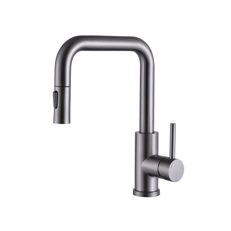 Kitchen Faucet Lever Handle Pull-out Single Hole Brass Faucet Clearhalo 'Home Improvement' 'home_improvement' 'home_improvement_kitchen_faucets' 'Kitchen Faucets' 'Kitchen Remodel & Kitchen Fixtures' 'Kitchen Sinks & Faucet Components' 'kitchen_faucets' 7133105