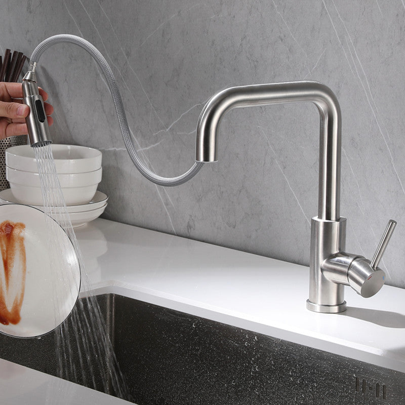 Kitchen Faucet Lever Handle Pull-out Single Hole Brass Faucet Clearhalo 'Home Improvement' 'home_improvement' 'home_improvement_kitchen_faucets' 'Kitchen Faucets' 'Kitchen Remodel & Kitchen Fixtures' 'Kitchen Sinks & Faucet Components' 'kitchen_faucets' 7133110