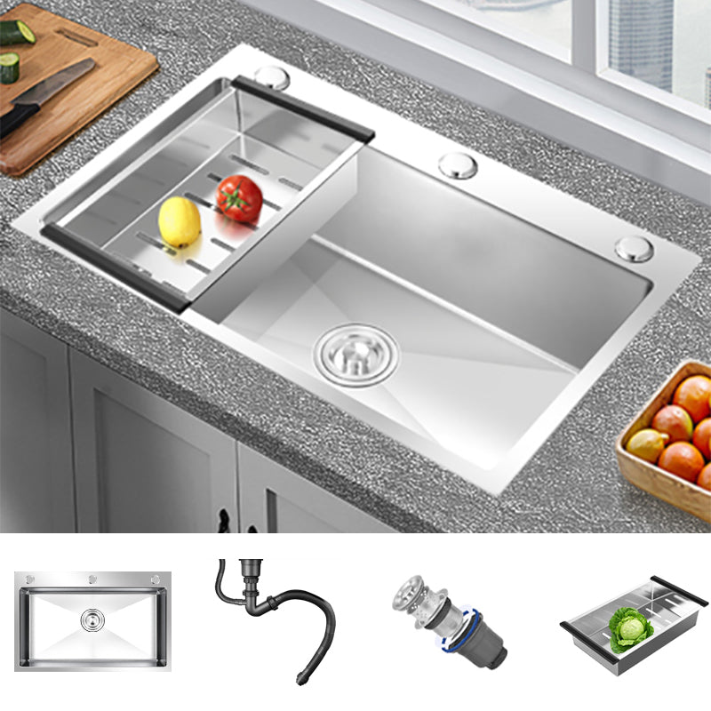 Modern Style Kitchen Sink Overflow Hole Design Drop-In Kitchen Sink with Soundproofing Sink Only None Clearhalo 'Home Improvement' 'home_improvement' 'home_improvement_kitchen_sinks' 'Kitchen Remodel & Kitchen Fixtures' 'Kitchen Sinks & Faucet Components' 'Kitchen Sinks' 'kitchen_sinks' 7133453