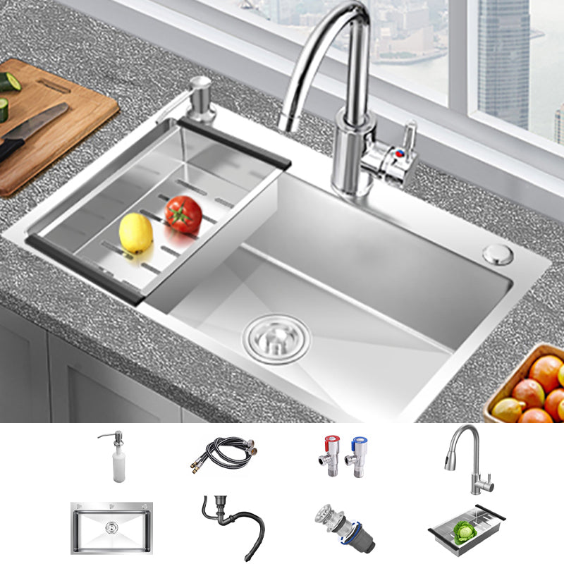 Modern Style Kitchen Sink Overflow Hole Design Drop-In Kitchen Sink with Soundproofing Sink with Faucet Round Faucet Clearhalo 'Home Improvement' 'home_improvement' 'home_improvement_kitchen_sinks' 'Kitchen Remodel & Kitchen Fixtures' 'Kitchen Sinks & Faucet Components' 'Kitchen Sinks' 'kitchen_sinks' 7133454