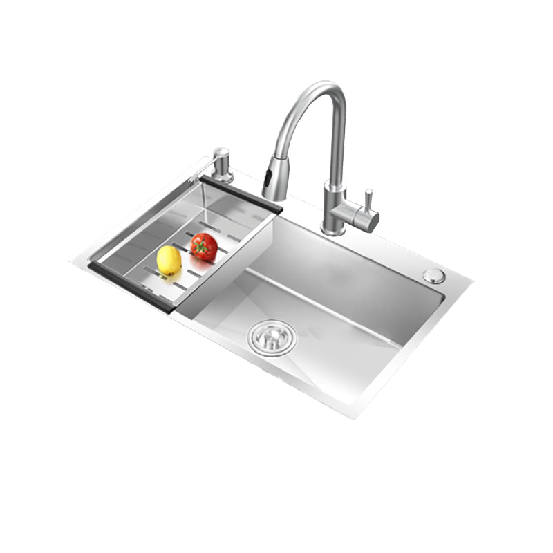 Modern Style Kitchen Sink Overflow Hole Design Drop-In Kitchen Sink with Soundproofing Clearhalo 'Home Improvement' 'home_improvement' 'home_improvement_kitchen_sinks' 'Kitchen Remodel & Kitchen Fixtures' 'Kitchen Sinks & Faucet Components' 'Kitchen Sinks' 'kitchen_sinks' 7133460