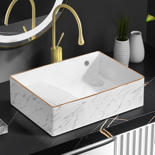 Traditional Vessel Bathroom Sink Rectangular Porcelain with Pop-Up Drain Vessel Clearhalo 'Bathroom Remodel & Bathroom Fixtures' 'Bathroom Sinks & Faucet Components' 'Bathroom Sinks' 'bathroom_sink' 'Home Improvement' 'home_improvement' 'home_improvement_bathroom_sink' 7133510