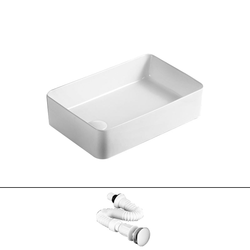Traditional Vessel Bathroom Sink Rectangular Porcelain with Pop-Up Drain Vessel 20"L x 13"W x 4"H White Sink Clearhalo 'Bathroom Remodel & Bathroom Fixtures' 'Bathroom Sinks & Faucet Components' 'Bathroom Sinks' 'bathroom_sink' 'Home Improvement' 'home_improvement' 'home_improvement_bathroom_sink' 7133511