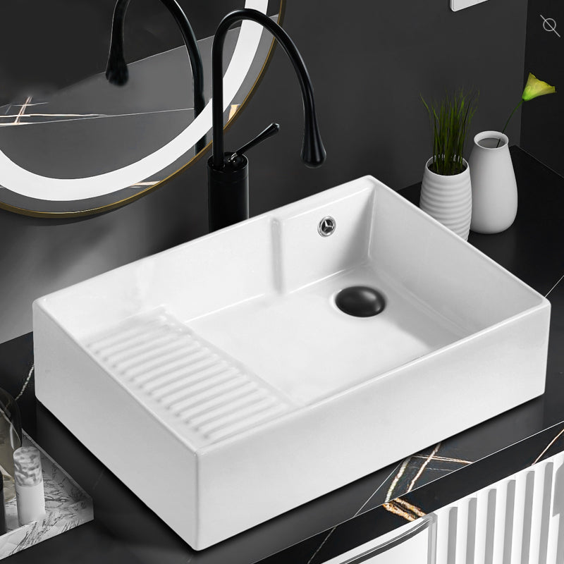 Traditional Vessel Bathroom Sink Rectangular Porcelain with Pop-Up Drain Vessel Clearhalo 'Bathroom Remodel & Bathroom Fixtures' 'Bathroom Sinks & Faucet Components' 'Bathroom Sinks' 'bathroom_sink' 'Home Improvement' 'home_improvement' 'home_improvement_bathroom_sink' 7133512